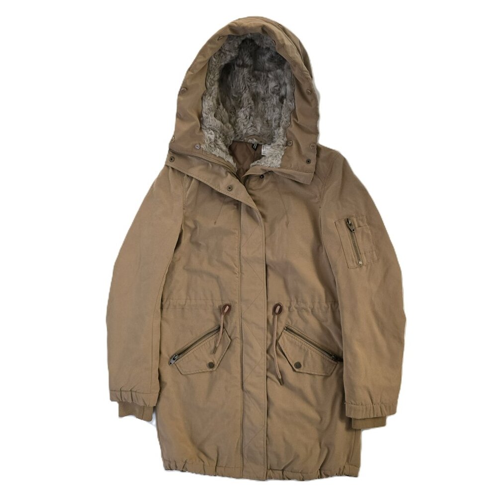 H&M Divided Women’s Brown Faux Fur Lined Hooded Jacket Size 4